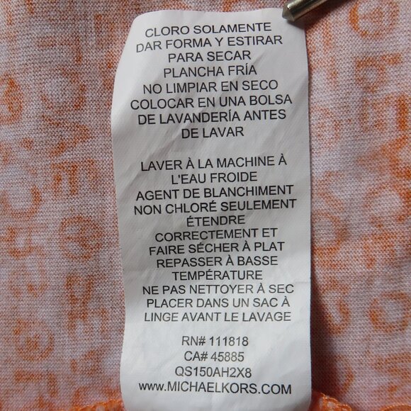 Michael Kors Womens T-shirt Size M Orange Love Peace Button Shoulder - Picture 7 of 8